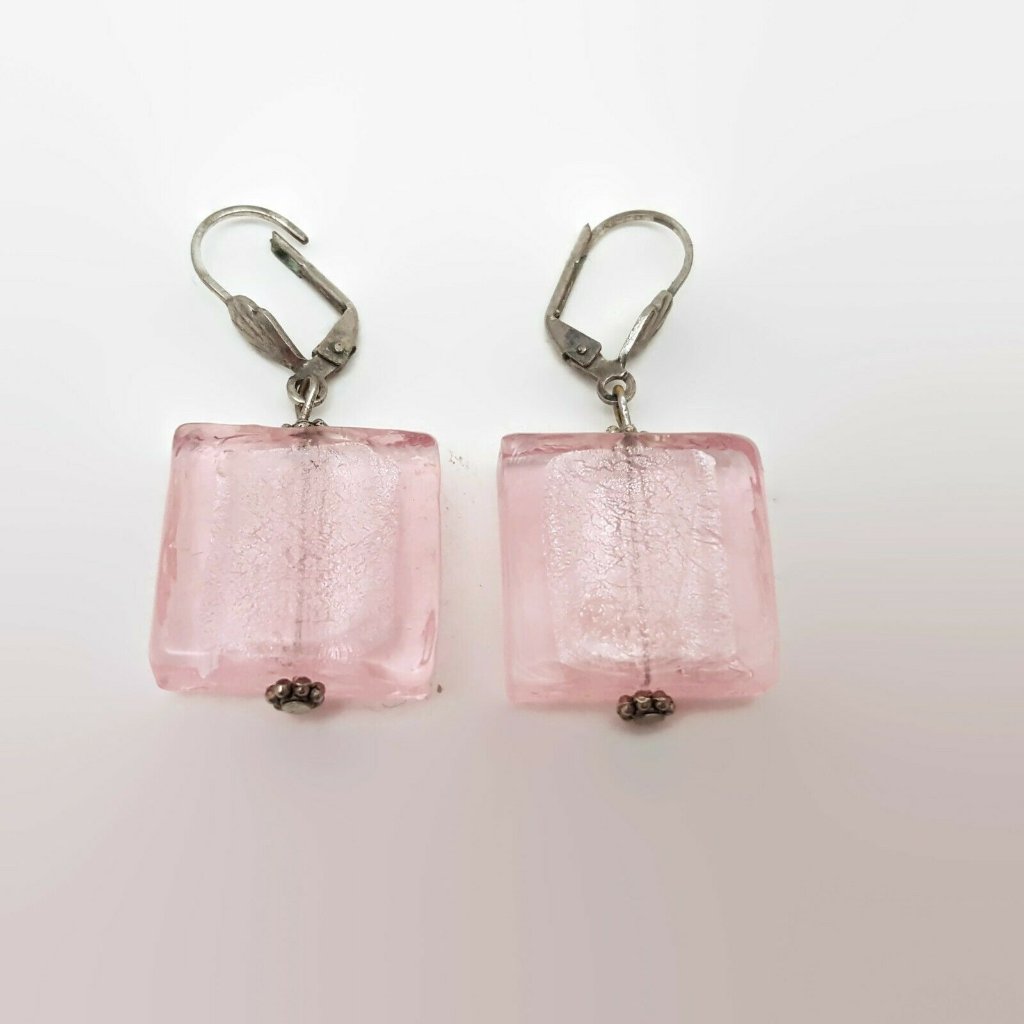Chunky Pink Glass Bead Leverback Earrings